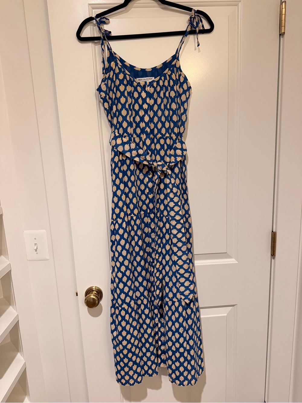 Emerson Fry Blue & Cream Printed Tie-Strap Maxi Dress
